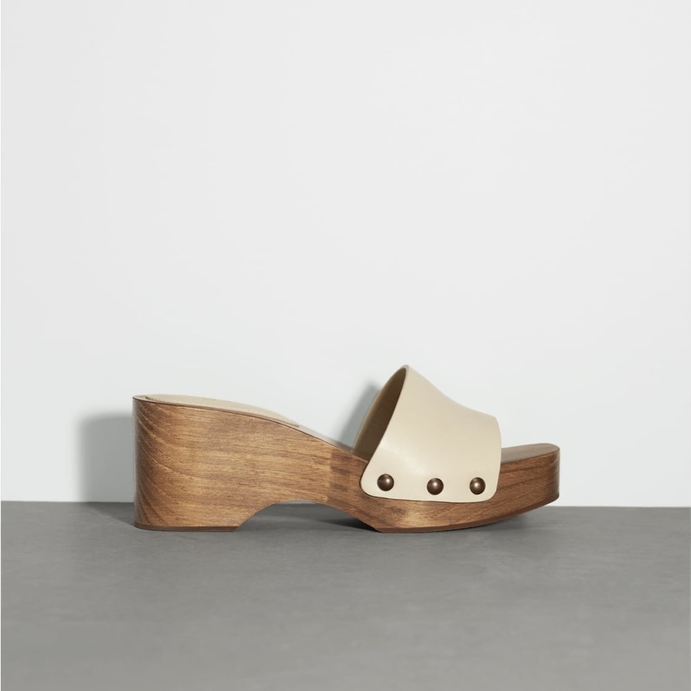Zara wooden leather slides